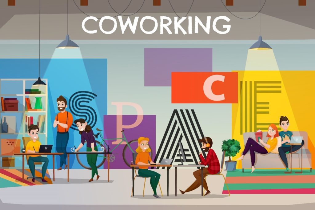 Co working Workspace or Co working space office illustration.
